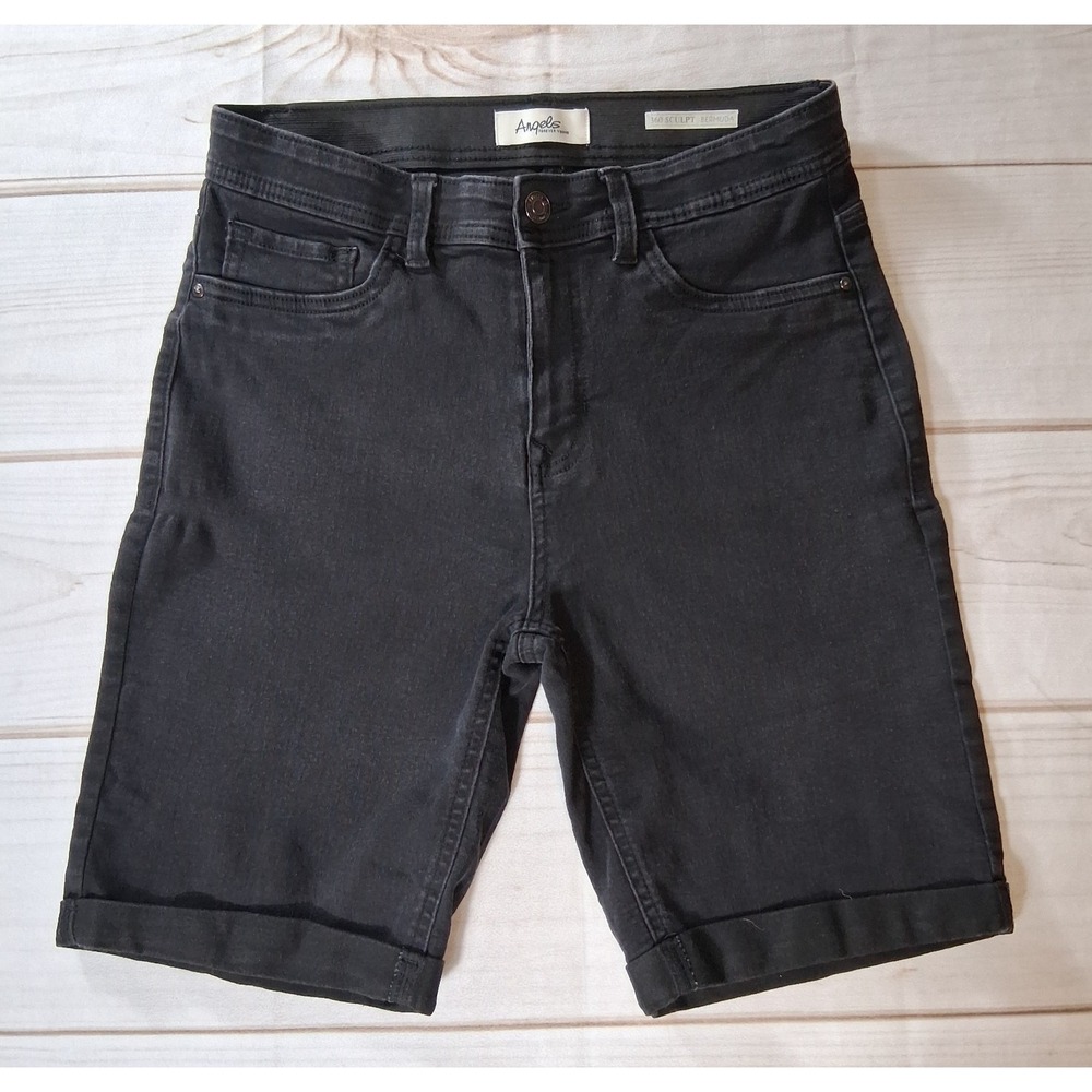 Angels Forever Young Womens 10 360 Sculpt Bermuda Jean Shorts Black Stretch Cuff